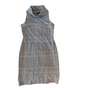 J. McLaughlin women's navy/white houndstooth plaid cowl neck dress. Small.‎ EUC